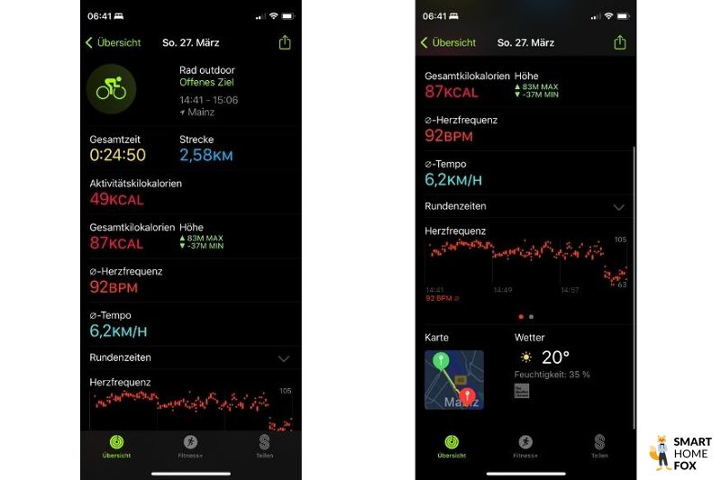 Вы можете просмотреть записанные данные тренировки в приложении “Фитнес”.